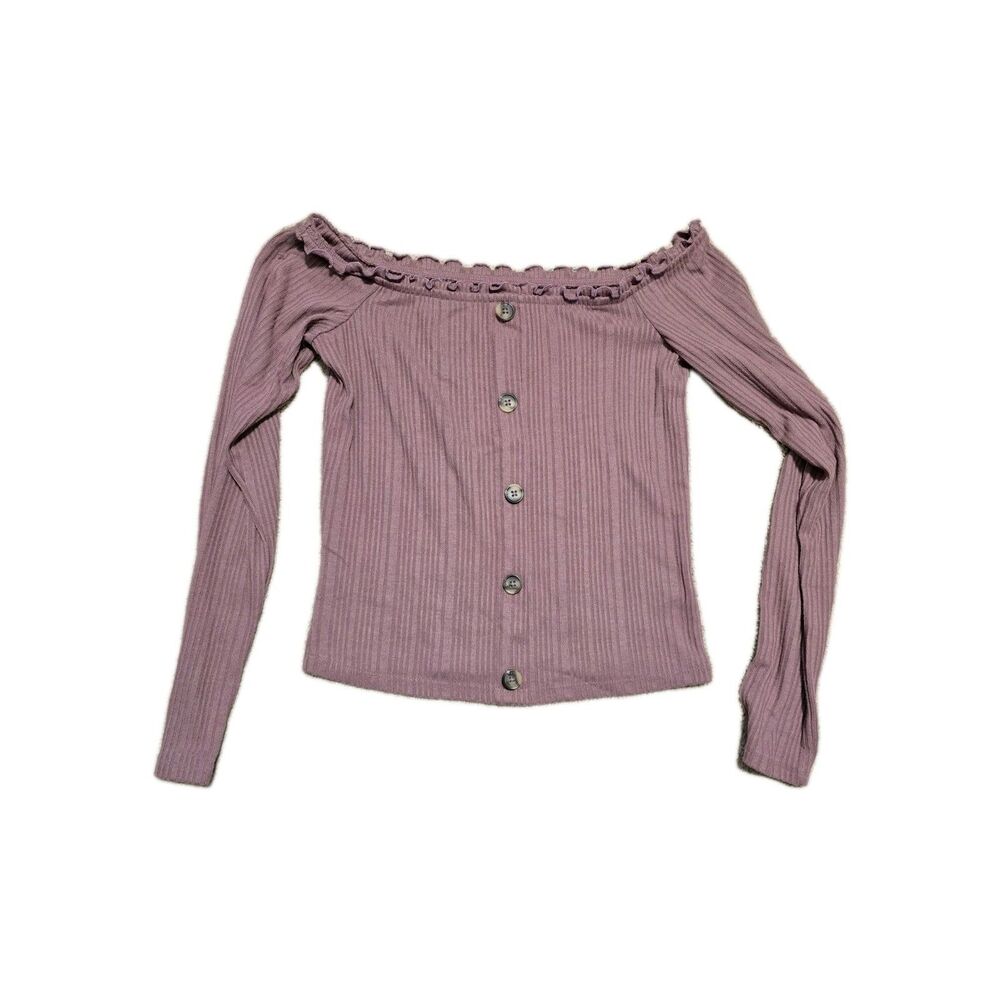 Seriously Soft Aero Blouse Size Medium Rose Pink Knit Button Front Large 1